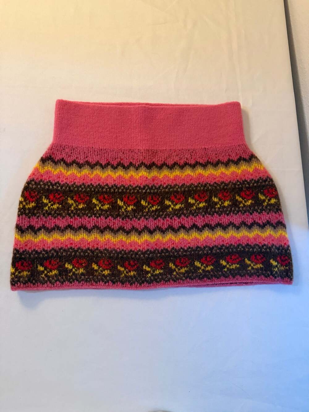 BDG Northern Lights Fair Isle Floral Knit Micro Mini Skirt Pink Medium